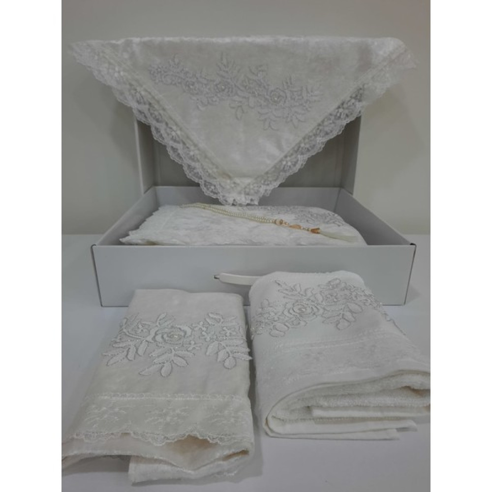 Lamazi Home Lamazihome 5 Parça Krem Seccade Seti Bohça Çeyiz Nişan Gelin Seccade Takımı - 70 x 120 cm - Renkli Seccade Fiyatı