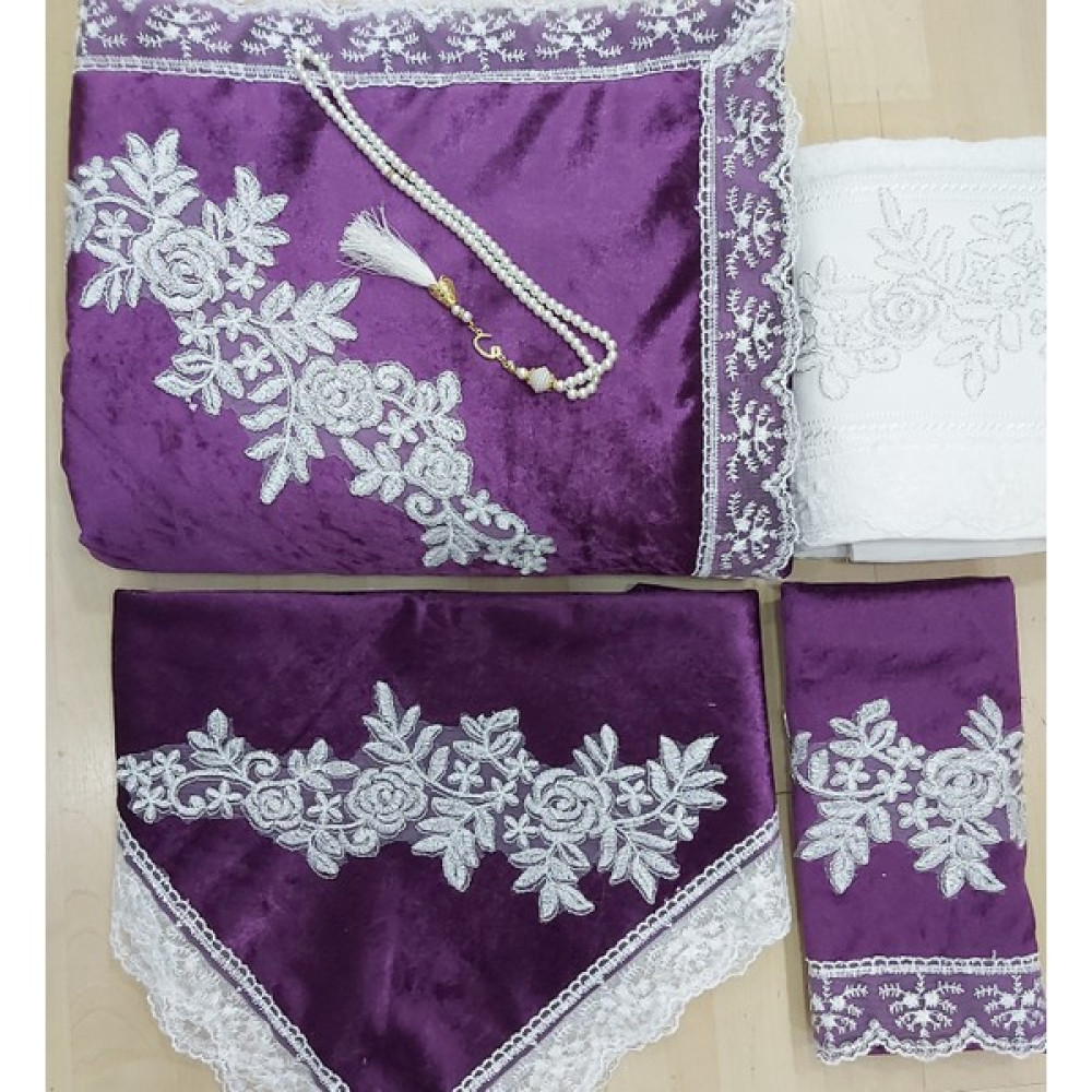 Lamazi Home Lamazihome 5 Parça Mürdüm Seccade Seti Bohça Çeyiz Nişan Gelin Seccade Takımı - 70 x 120 cm Seccade Fiyatı