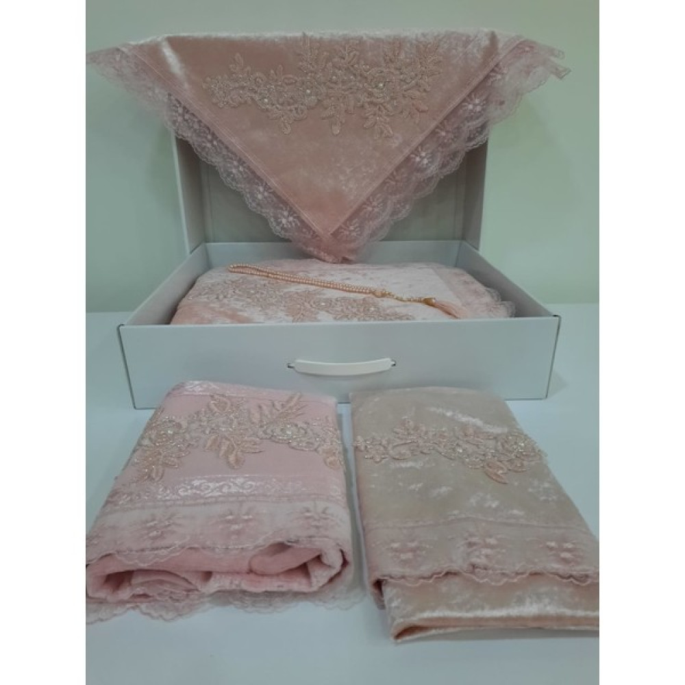Lamazi Home Lamazihome 5 Parça Pudra Seccade Seti Bohça Çeyiz Nişan Gelin Seccade Takımı - 70 x 120 cm Seccade Fiyatı
