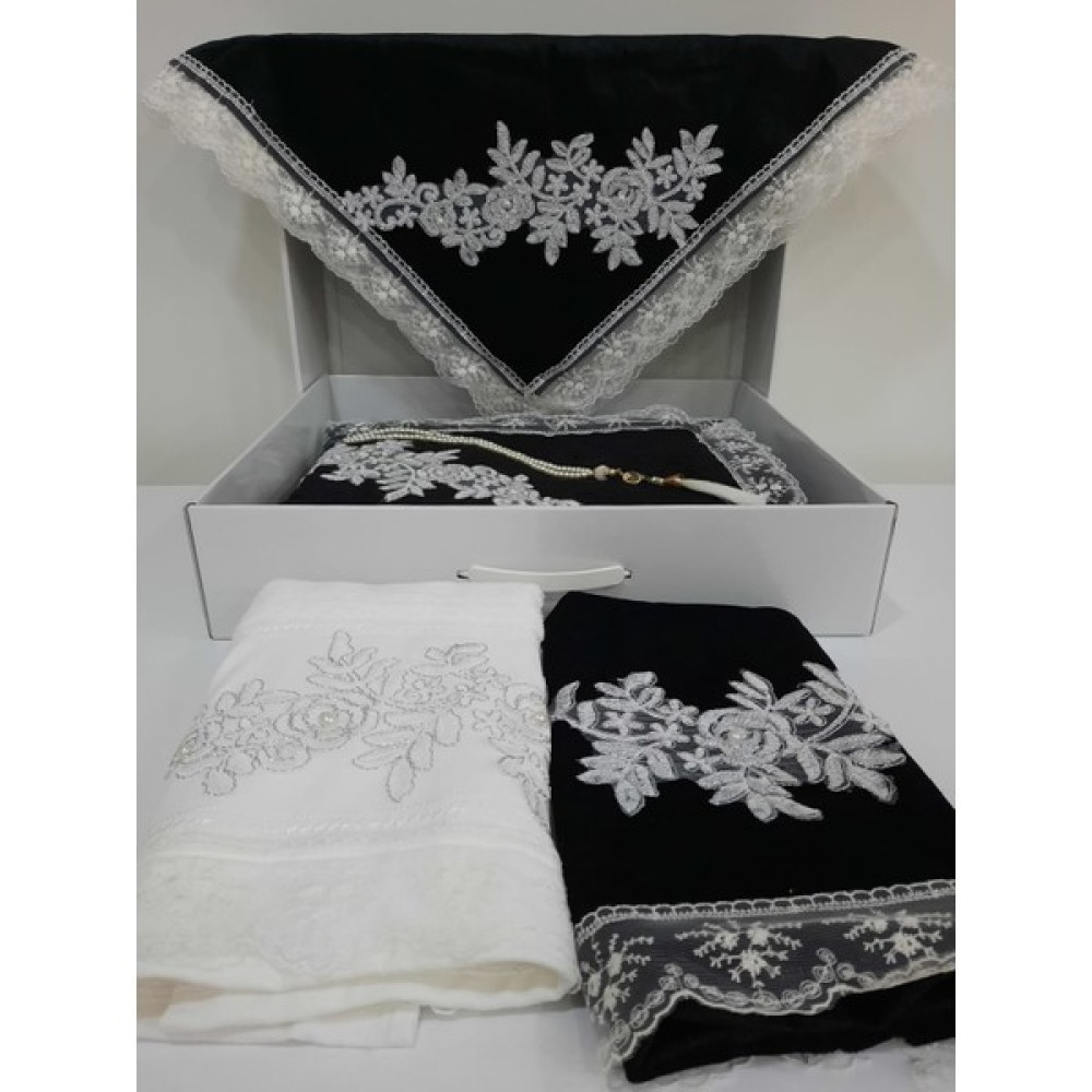 Lamazi Home Lamazihome 5 Parça Siyah Seccade Seti Bohça Çeyiz Nişan Gelin Seccade Takımı - 70 x 120 cm - Renkli Seccade Fiyatı
