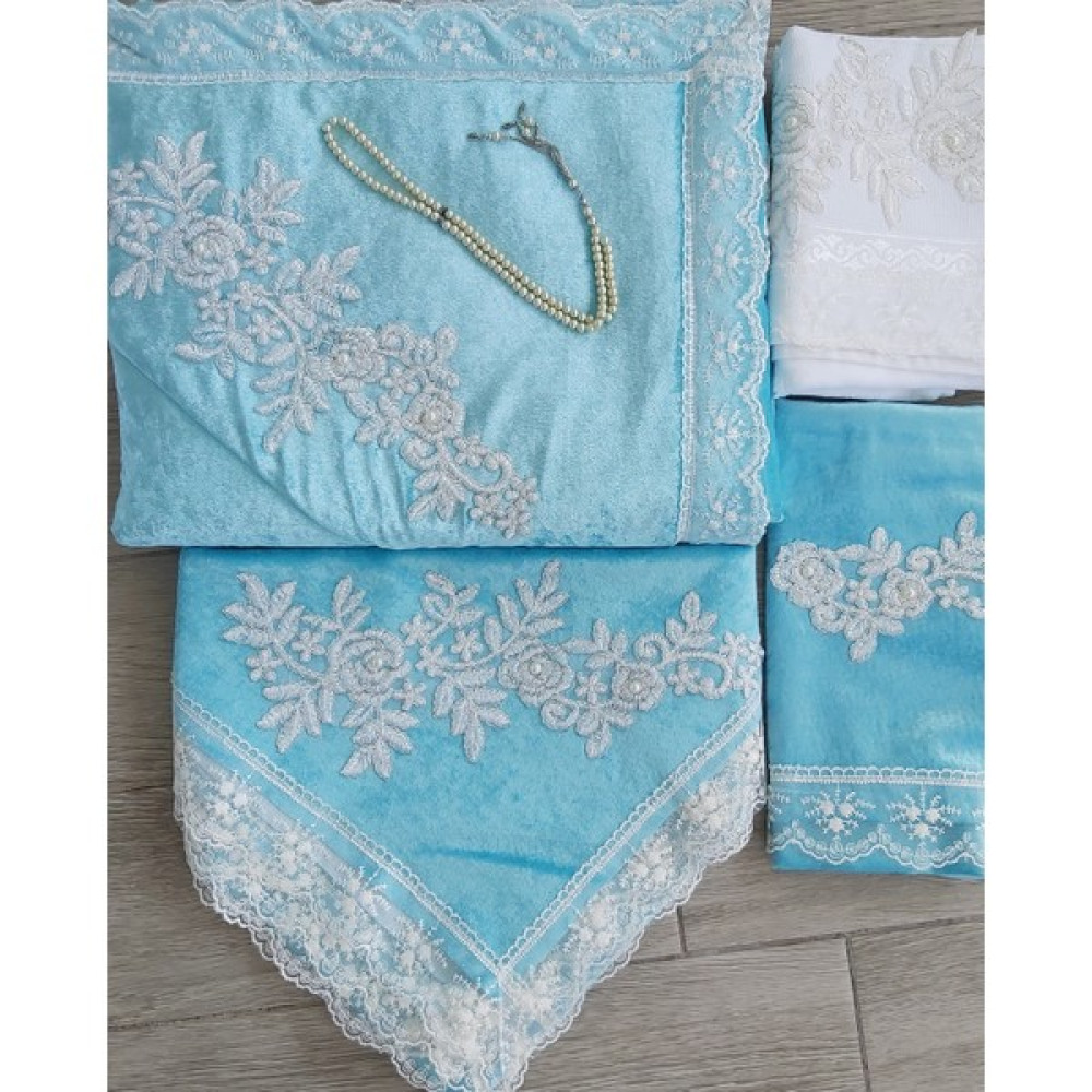 Lamazi Home Lamazihome 5 Parça Turkuaz Seccade Seti Bohça Çeyiz Nişan Gelin Seccade Takımı - 70 x 120 cm Seccade Fiyatı