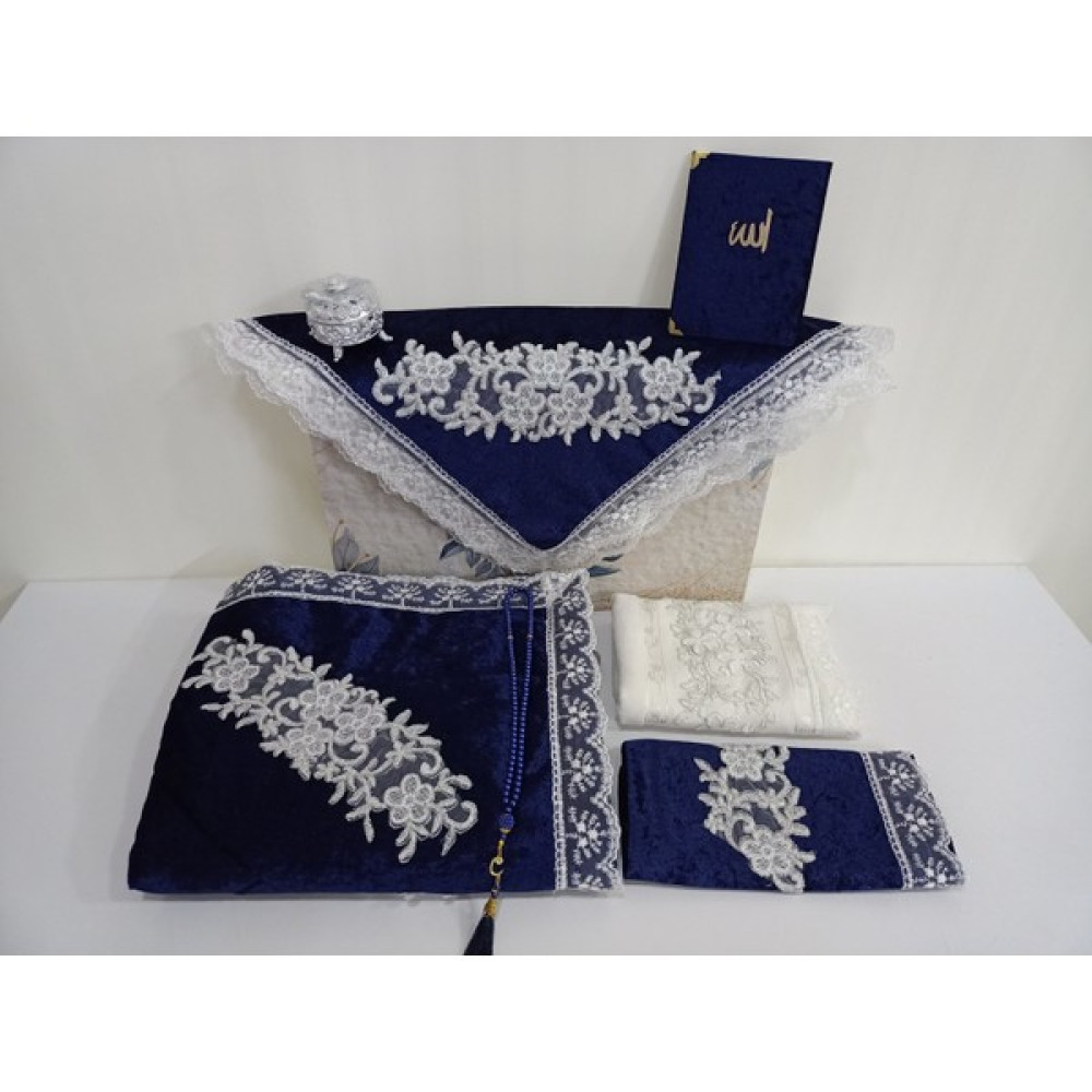 Lamazi Home Lamazihome 7 Parça Lacivert Seccade Seti Seccade Takımı Çeyizlik Papatya - 70 x 120 cm Seccade Fiyatı