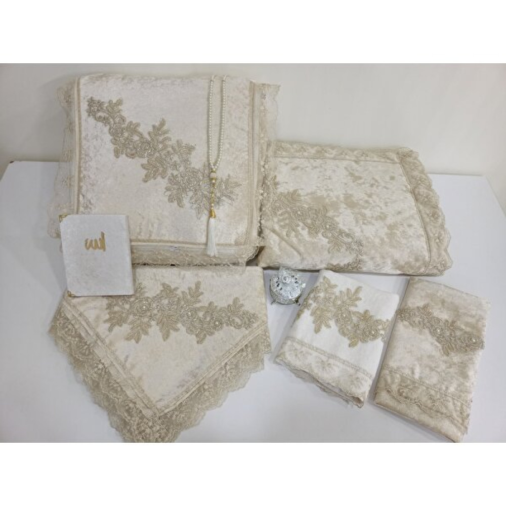 Lamazi Home Lamazihome 8 Parça Cappucino Hurçlu Seccade Seti Seccade Takımı Çeyizlik - 70 x 120 cm - Kahverengi Seccade Fiyatı