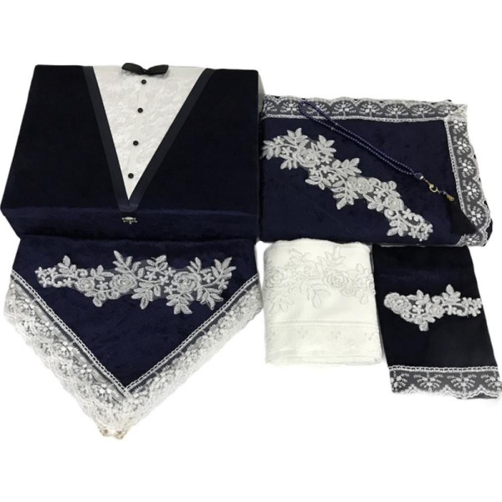 Lamazi Home Lamazihome Damat Figürlü Sandıklı Seccade Seti Bohça Takımı 6 Parça - 70 x 120 cm - Lacivert Seccade Fiyatı