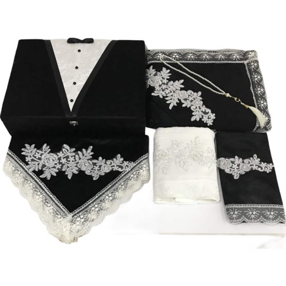 Lamazi Home Lamazihome Damat Figürlü Sandıklı Seccade Seti Bohça Takımı 6 Parça - 70 x 120 cm - Siyah Seccade Fiyatı