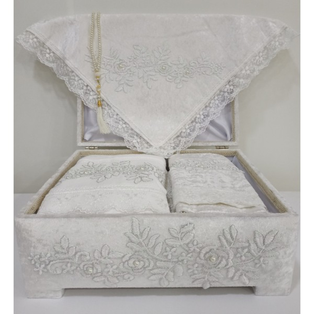 Lamazi Home Lamazihome Lüks Sandıklı Krem Rengi Kadife Seccade Seti Bohça Takımı Havlu Çeyiz Seti 6 Parça - 70 x 120 cm - Renkli Seccade Fiyatı