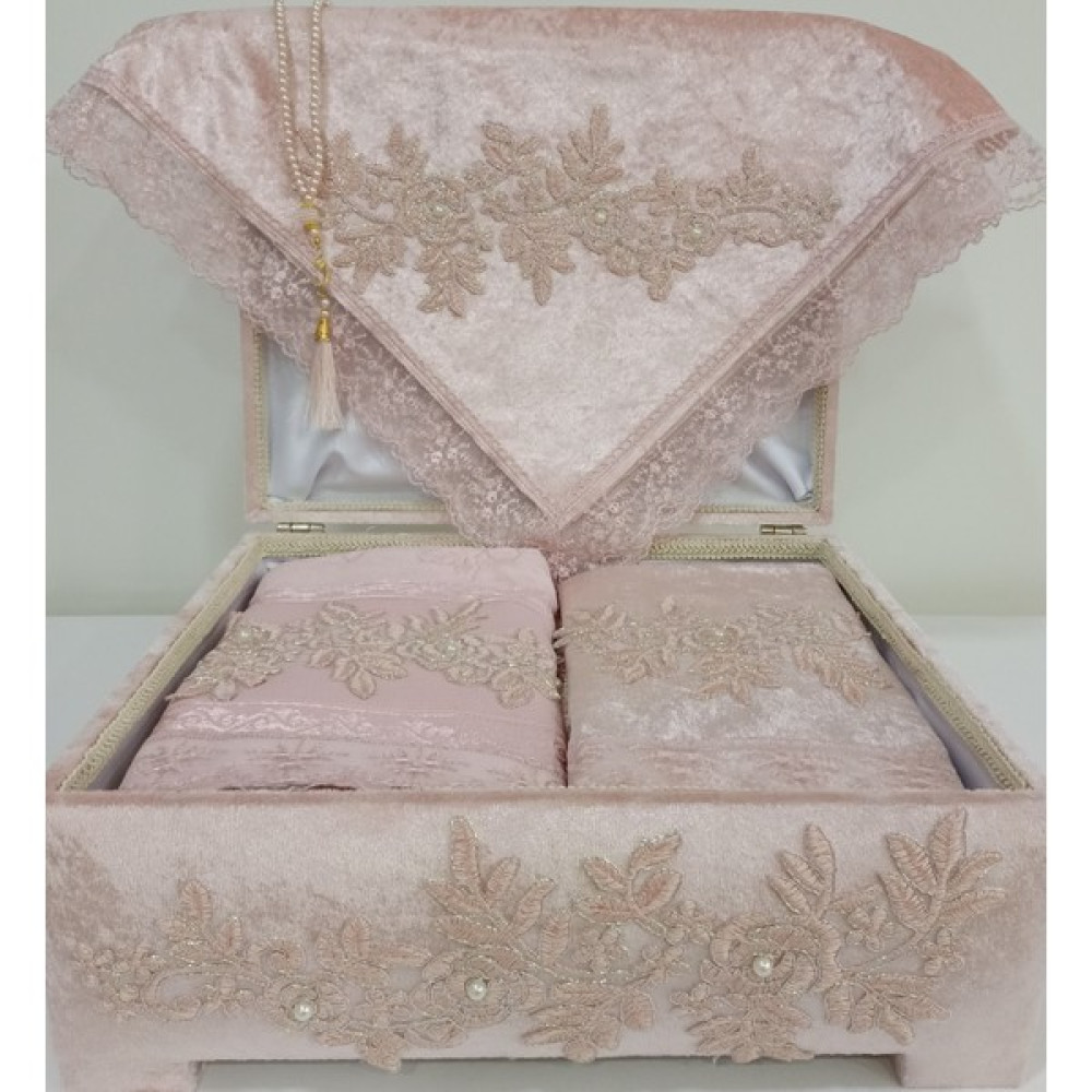 Lamazi Home Lamazihome Lüks Sandıklı Pudra Rengi Kadife Seccade Seti Bohça Takımı Havlu Çeyiz Seti 6 Parça - 70 x 120 cm Seccade Fiyatı