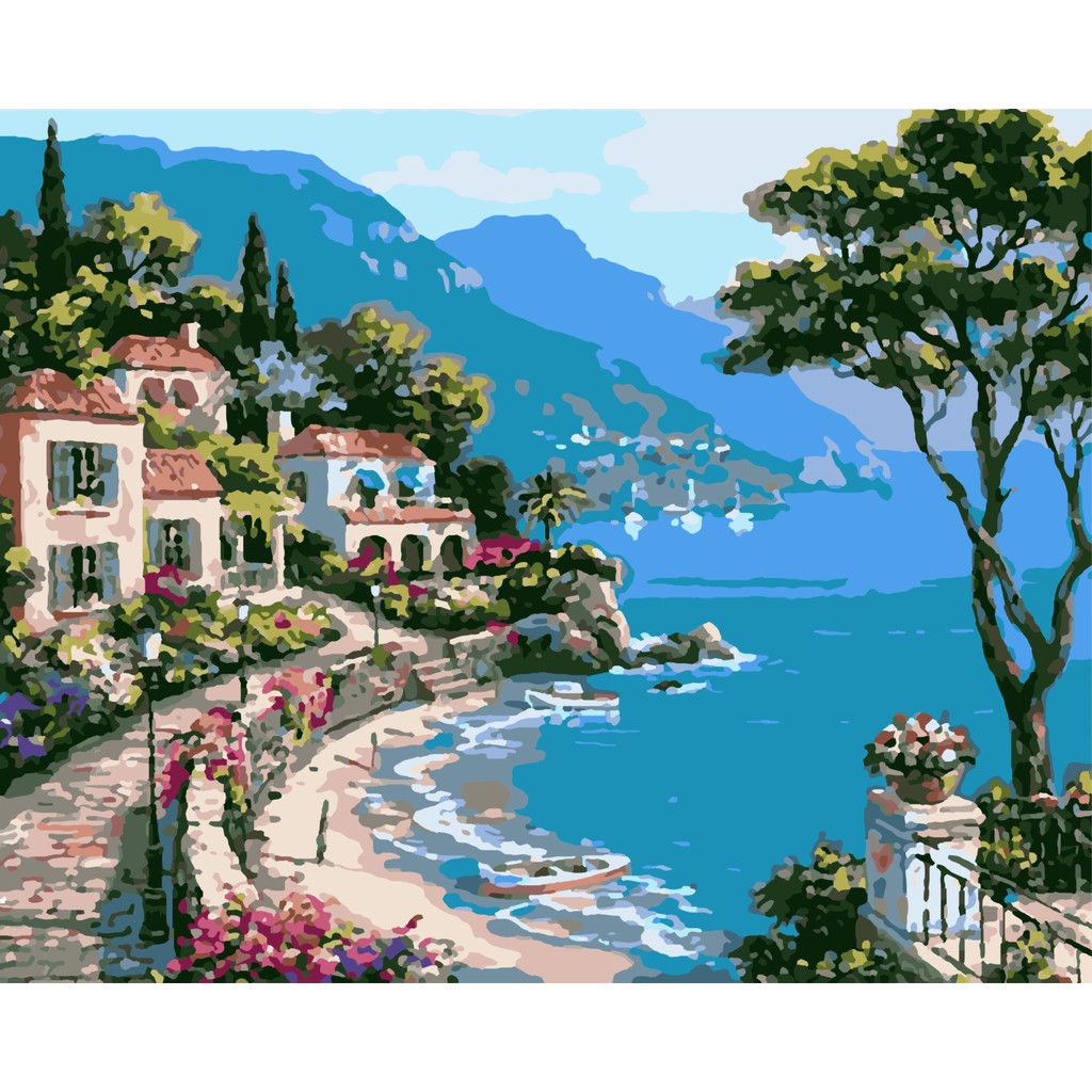 Lamba Cini Sayılarla Boyama Kasnaklı Tablo Seti Fırça Boya Dahil 40 x 50 cm Sahil Kasabası1 Kanvas Tablo Fiyatı