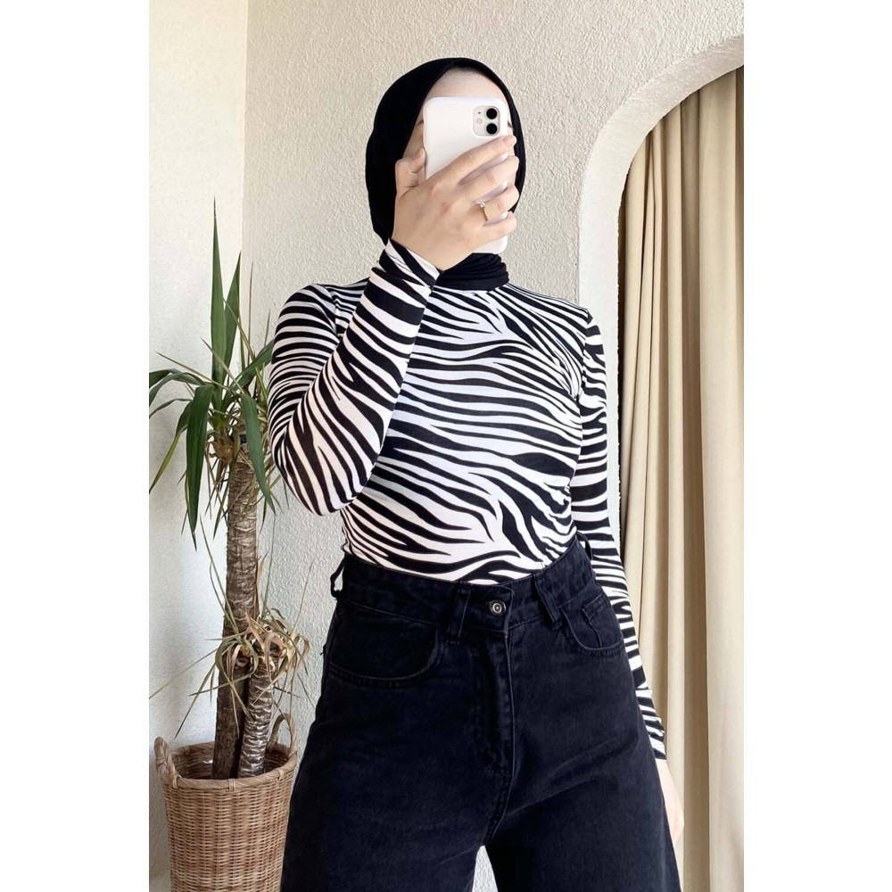 lamelif Yarım Balıkçı Desenli Body S Beden Tesettür Giyim Fiyatı
