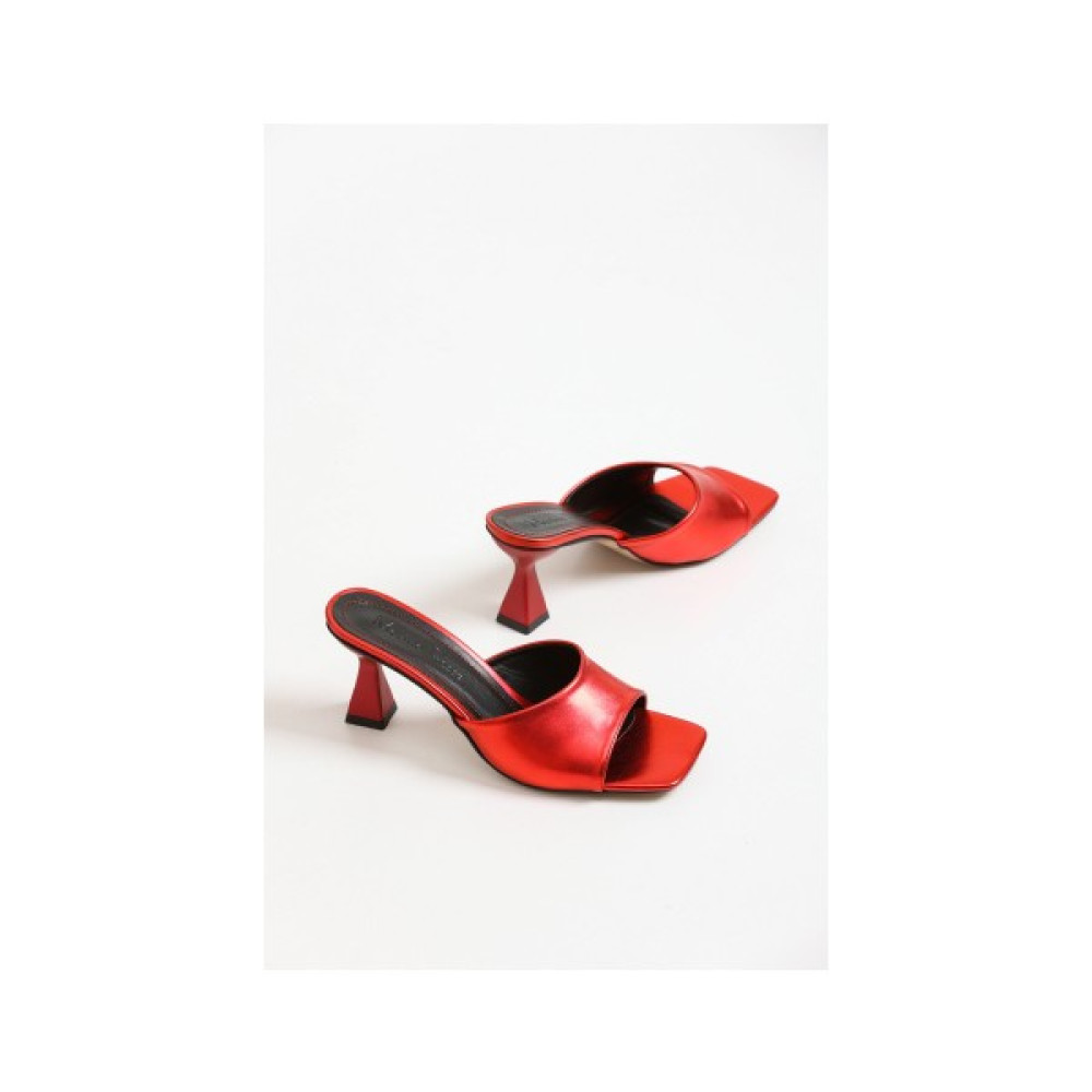 Lamia Shoes Kadın Metalik Zara Kırmızı Cilt Terlik Kadın Terlikleri ve Sandaletleri Fiyatı