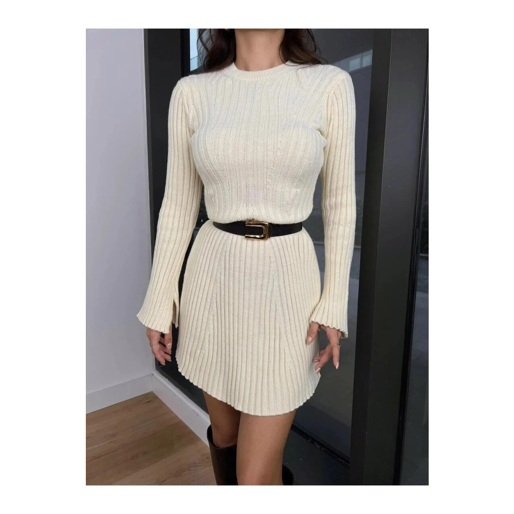 LAMİFUSTORE Kadın Mini Fitilli Kışlık Triko Elbise Standart Beden Elbise Fiyatı