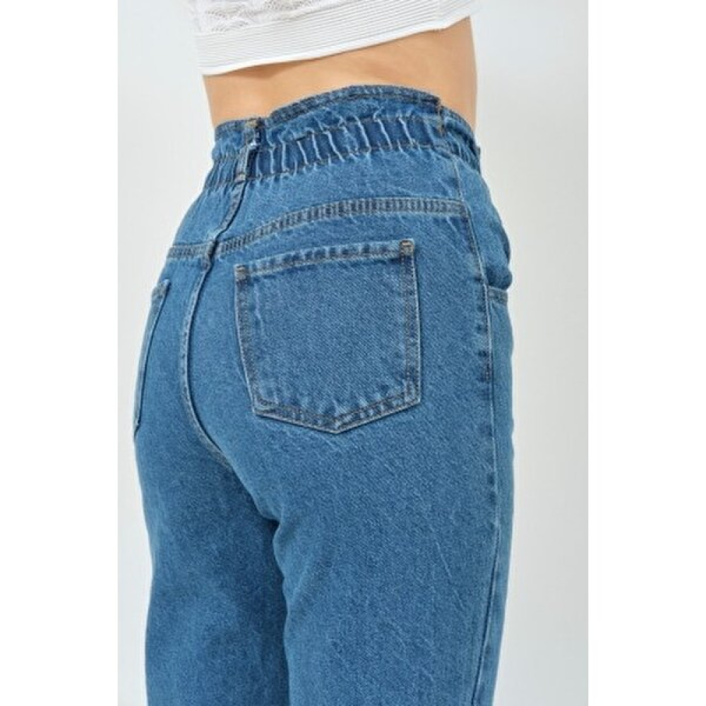 Lamir Store Beli Lastikli Kemerli Boru Paça Kot Pantolon Bayan Jeans / Kot Pantolon Fiyatı