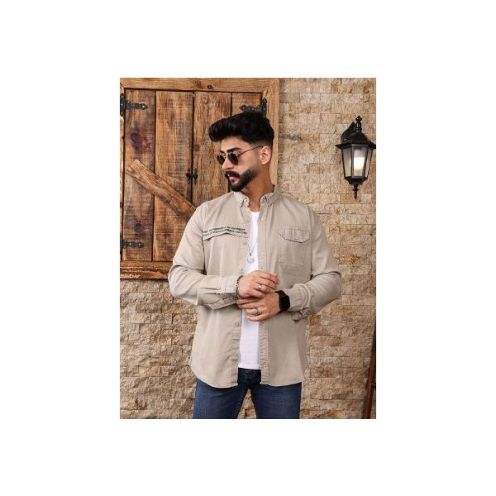 Lamir Store Erkek Spor Kesim Tek Cep Baskılı Uzun Kol Pamuklu Keten Gömlek Erkek Gömlek Fiyatı