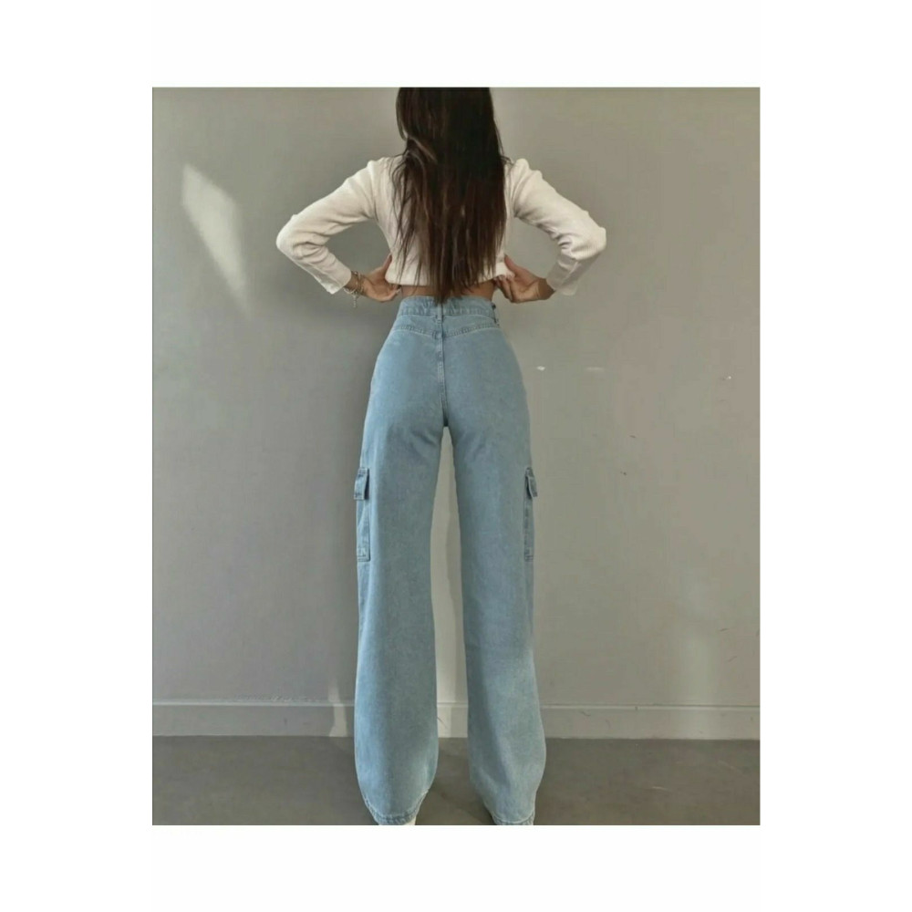 LAMİRA Kadın Açık Mavi Liralı Kargo Cep Palazzo Wide Leg Bej 28 Beden Kadın Pantolon Fiyatı