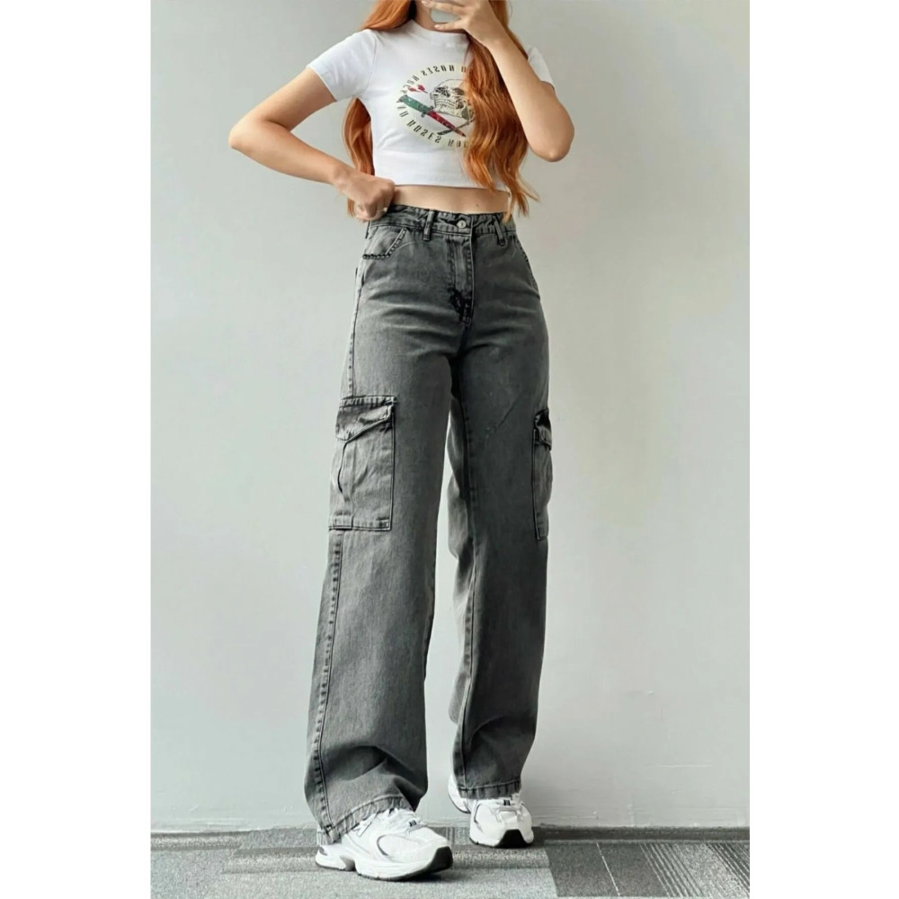 LAMİRA Kadın Füme Kar Likralı Kargo Cep Palazzo Wide Leg 34 Beden Kadın Pantolon Fiyatı