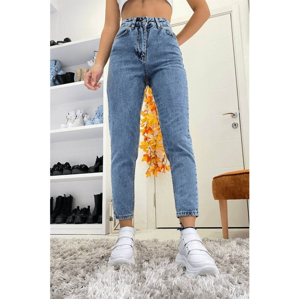 LAMİRA Miray Orta Mavi Kar Likralı Mom Süper Yüksek Bel Mom Jeans 31 Beden Kadın Pantolon Fiyatı