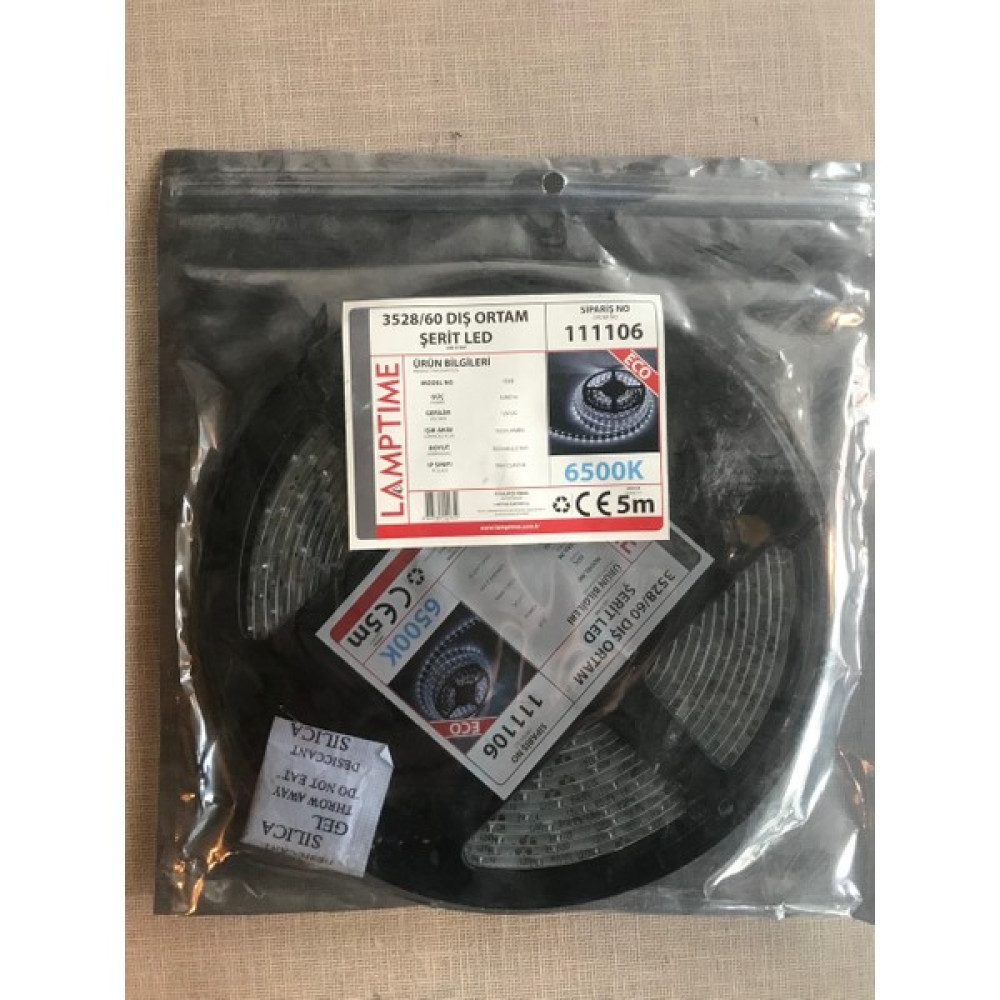 Lamptime Tek Çip Dış Mekan Silikonlu Beyaz Şerit LED 3528/60 111106 - 5 m Led Aydınlatmalar Fiyatı
