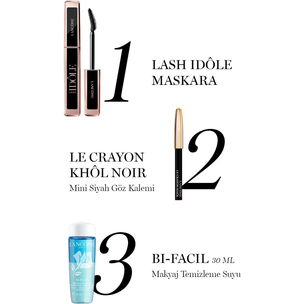 Lancome Lash Idôle Maskara ve Bi-Facil 30ml Makyaj Seti Tüm Cilt Tipleri için Uzun Süre Kalıcı - Siyah Rimeller / Maskaralar Fiyatı