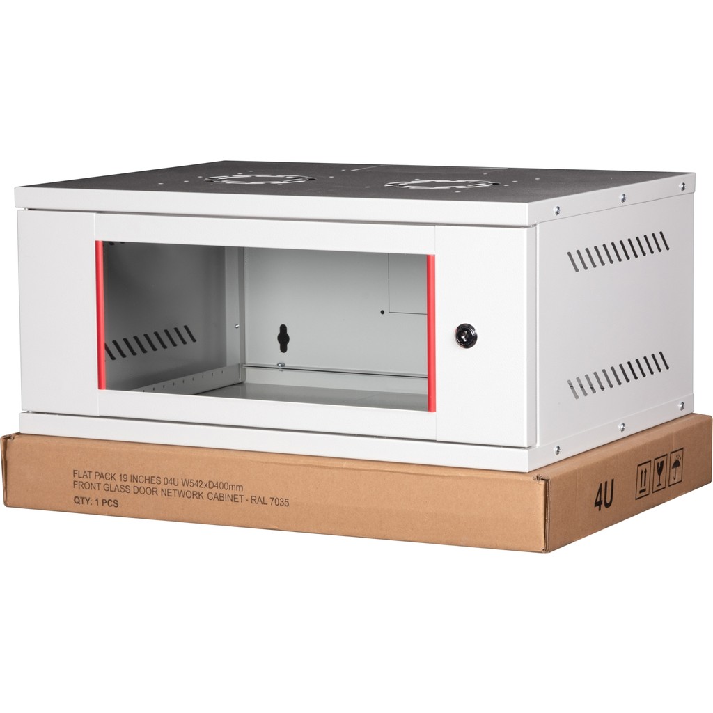 Lande - 4u 19" Cam Kapaklı Duvar Tipi Rack Kabinet – Genişlik: 544 mm | Derinlik: 400 mm – Açık Gri (Demonte) Kabinet Fiyatı