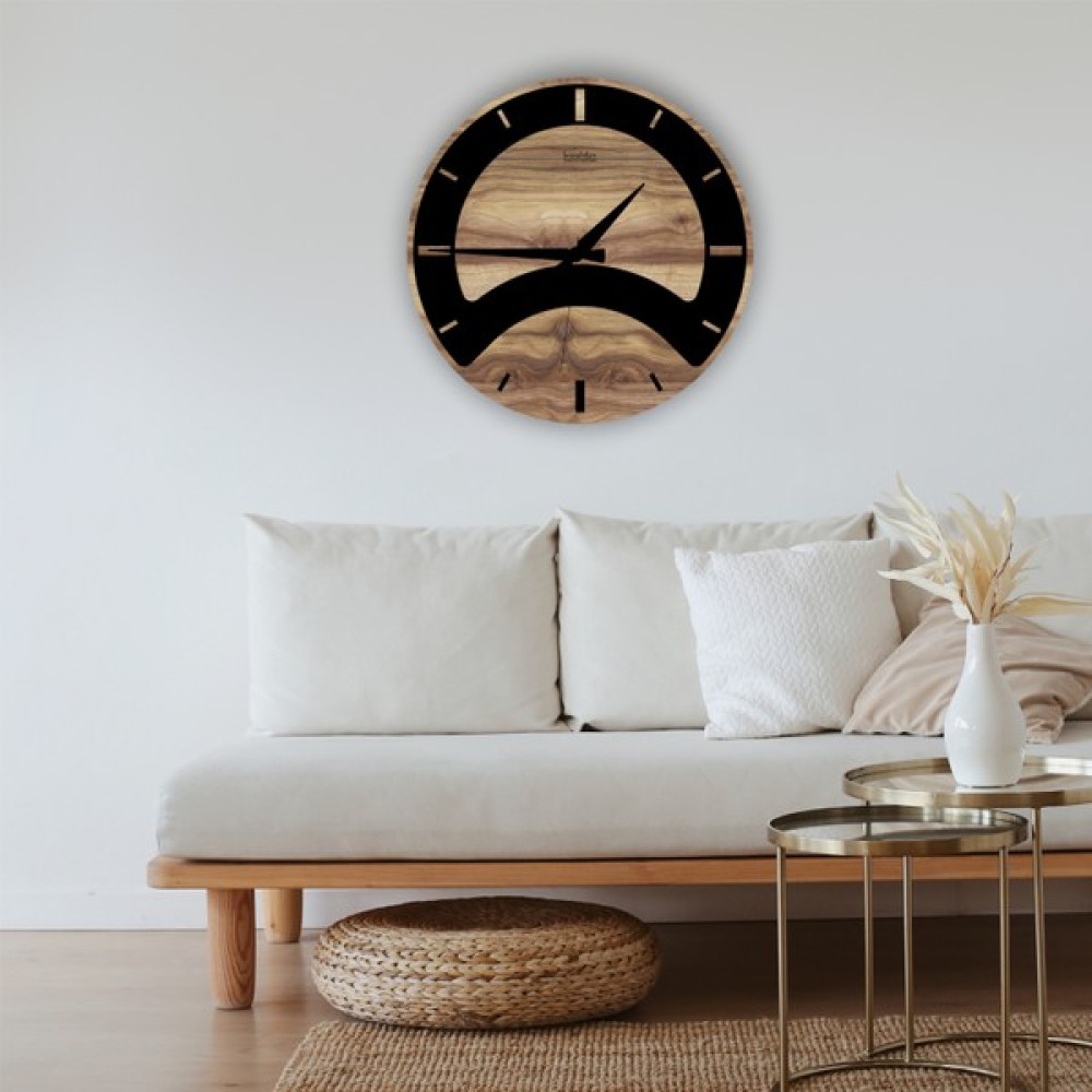 LandiWork Ahşap Geometrik Duvar Saati, Ahşap Duvar Saati, Sessiz Mekanizmalı Duvar Saat 004 - Ahşap - Siyah Dekoratif Saat Fiyatı