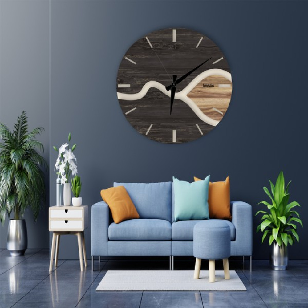LandiWork Ahşap Geometrik Modern Duvar Saati, Modern Eşsiz Duvar Saati, Sessiz Mekanizmalı Duvar Saati 007 - Ahşap - Rebab Dekoratif Saat Fiyatı