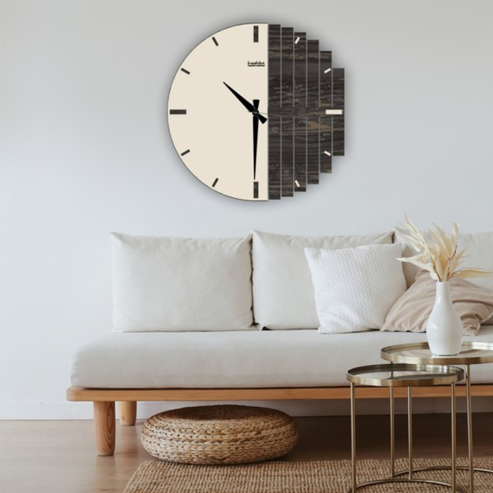 LandiWork Ahşap Geometrik Yuvarlak Duvar Saati, Modern Duvar Saati, Geometrik Duvar Saati 005 - Ahşap - Bej Dekoratif Saat Fiyatı