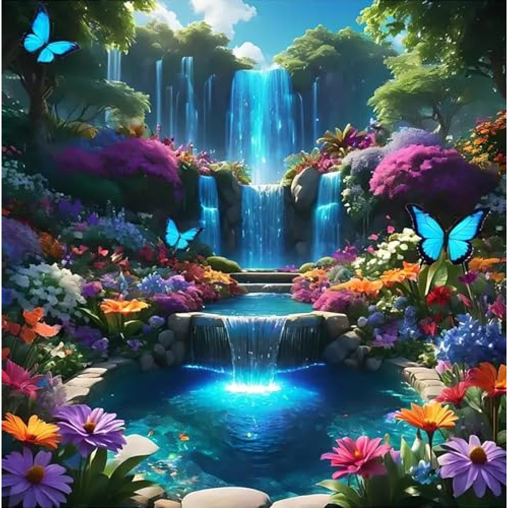 Landscape Scenery Diamond Art Kits for Adults Beginners, 5D DIY Full Round Drill Diamond Painting Kits Waterfall, Paint by Diamonds Dot Gem Art Crystal Flower Easy,Home Wall Decor 13.7X13.7Inch