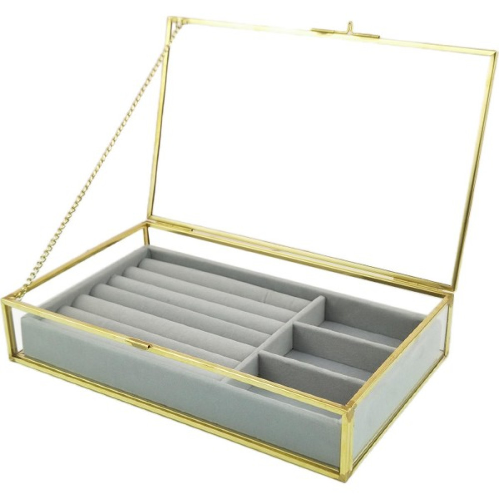 Lanfan Kadife Cam Takı Ekran Vitrin Küpe Depolama Organizer Keepsake Kutusu (Yurt Dışından) - Renkli Eşya Saklama Kutusu Fiyatı