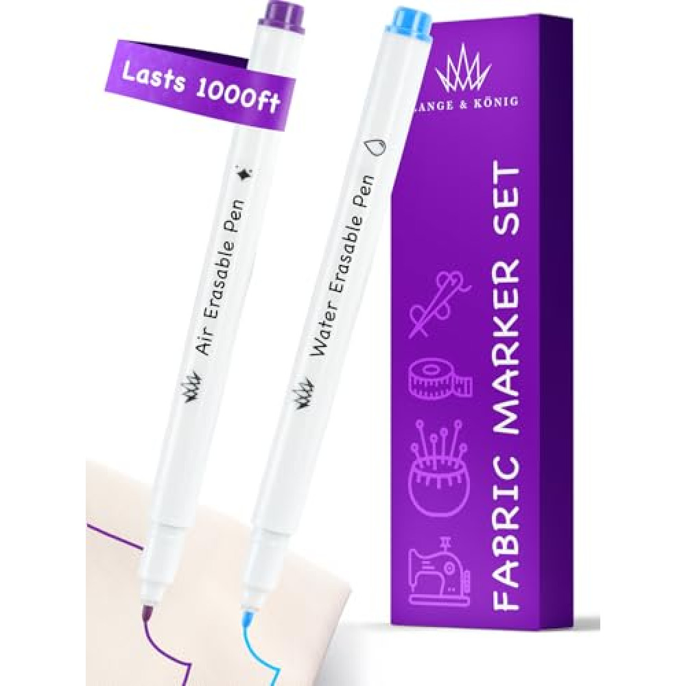 Lange & König Air & Water Erasable Fabric Markers for Sewing Products - Sewing Supplies Quilting Supplies Sewing Accessories Sewing Gifts Quilting Gifts Embroidery Supplies, Tailors Chalk Alternative