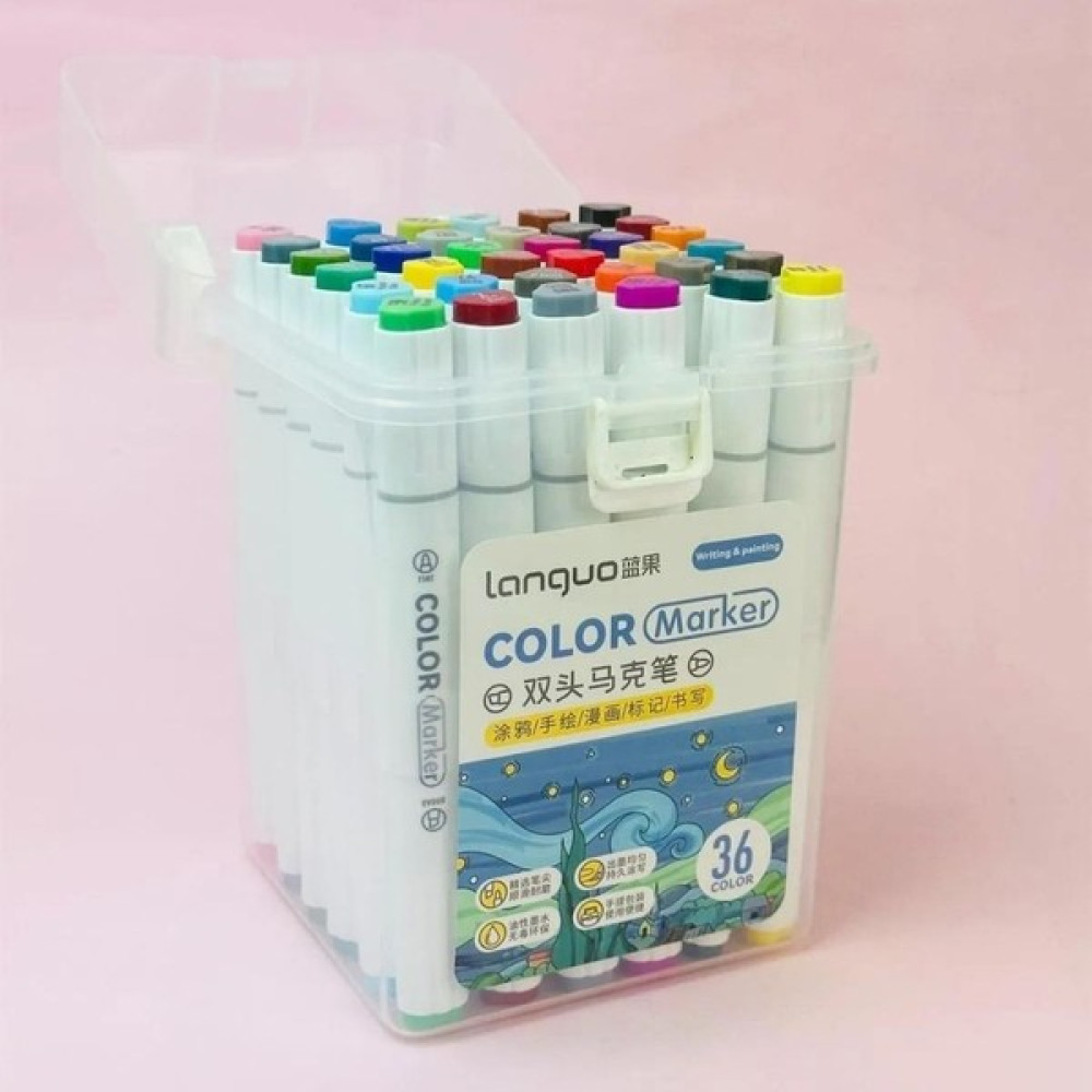 Languo Color Çift Taraflı Plastik Kutlu Marker Seti 36'lı - Renkli - Standart Keçe Uçlu Kalem Fiyatı