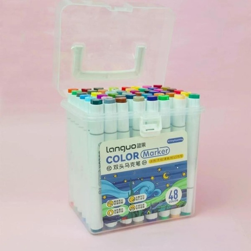 Languo Color Çift Taraflı Plastik Kutlu Marker Seti 48'li - Renkli - Standart Keçe Uçlu Kalem Fiyatı