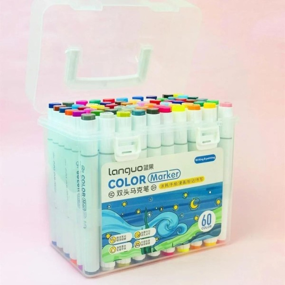 Languo Color Çift Taraflı Plastik Kutlu Marker Seti 60'lı - Renkli - Standart Keçe Uçlu Kalem Fiyatı