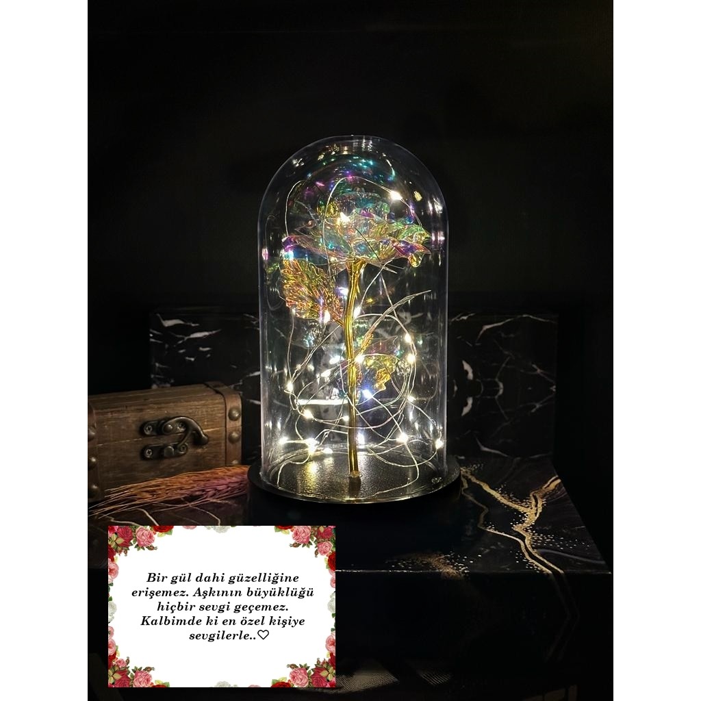 Lapidaria Fanus Içerisinde Dekoratif Rgb Peri LED Işıklı Solmayan Sonsuzluk Gülü Hediye Galaxy Lamba - Renkli Diğer Fiyatı