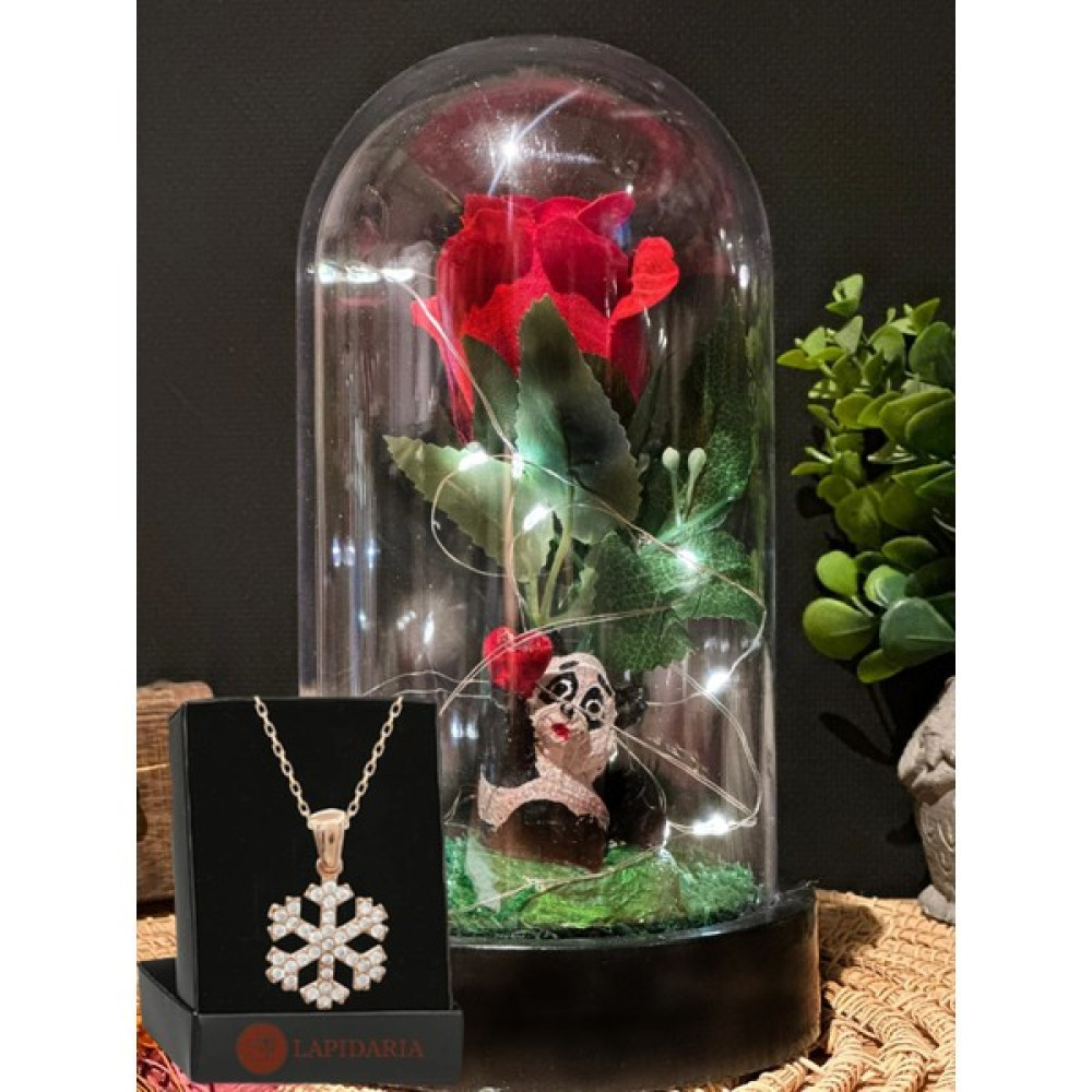 Lapidaria Fanus Içerisinde Panda ve Peri LED Işıklı Solmayan Kırmızı Gül ve Kartanesi Kaplama Kolye Altın, Takı & Aksesuar Fiyatı
