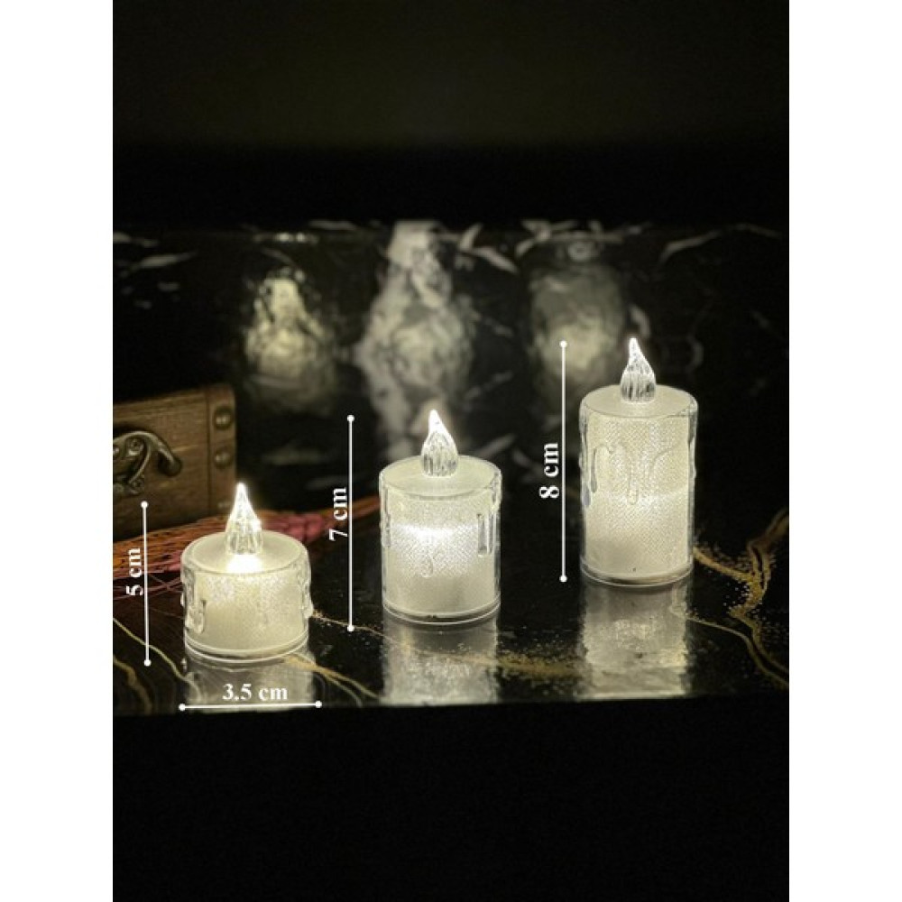 Lapidaria Titreyen Alevli Kristal Erimiş LED Mum 3'lü Hareket Alevli Eriyen Yapay Mum Pilli LED - 3 Adet - Beyaz Dekoratif Mum Fiyatı