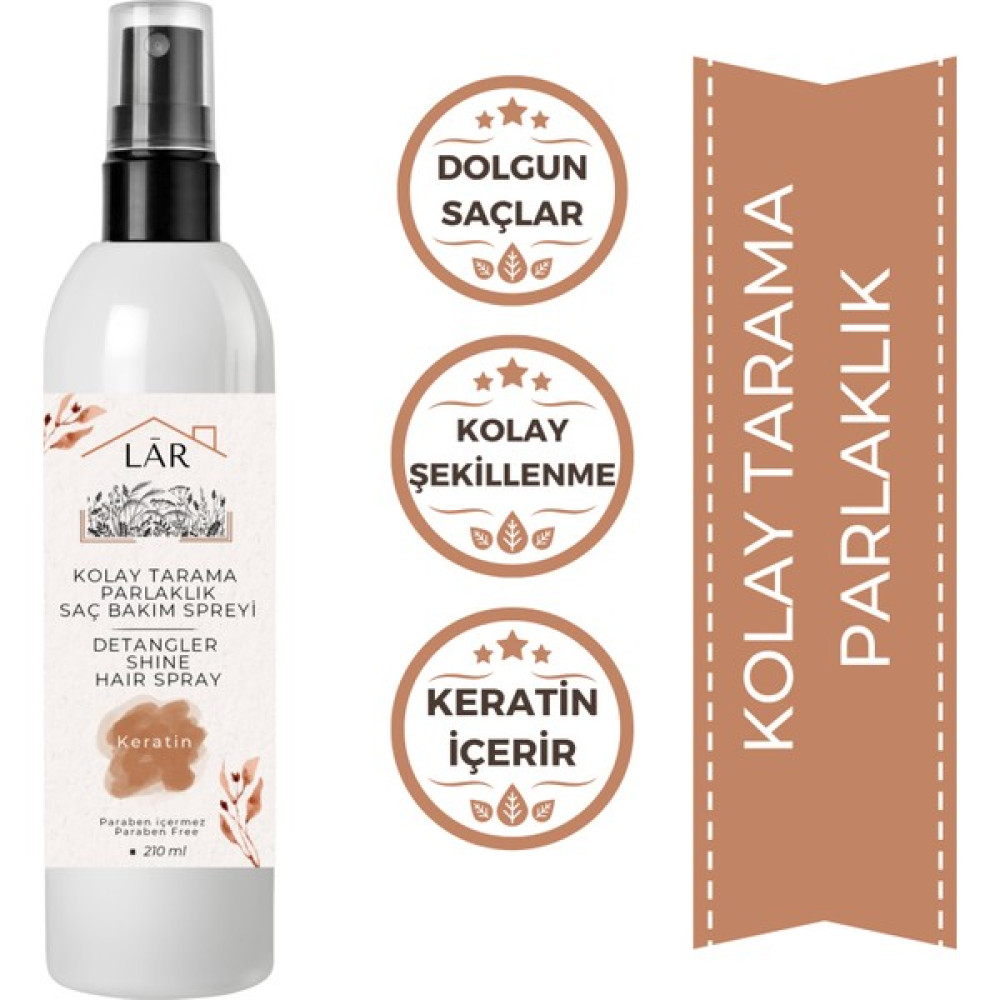 Lar Herbal Paraben İçermeyen, Keratin İçeren Kolay Tarama ve Parlaklık Veren Saç Bakım Spreyi- 210ml Saç Bakım Maskeleri & Serumlar & Spreyler Fiyatı