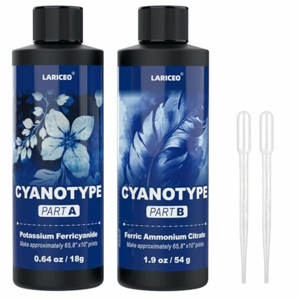 LARICEO 16oz Cyanotype Sensitizer Kit with 2 Droppers, Easy to Store Cyanotype Chemicals Dye Powder for Photographic Blueprints on Paper and Fabric, Sun Printing Kit for Beginners and Artists