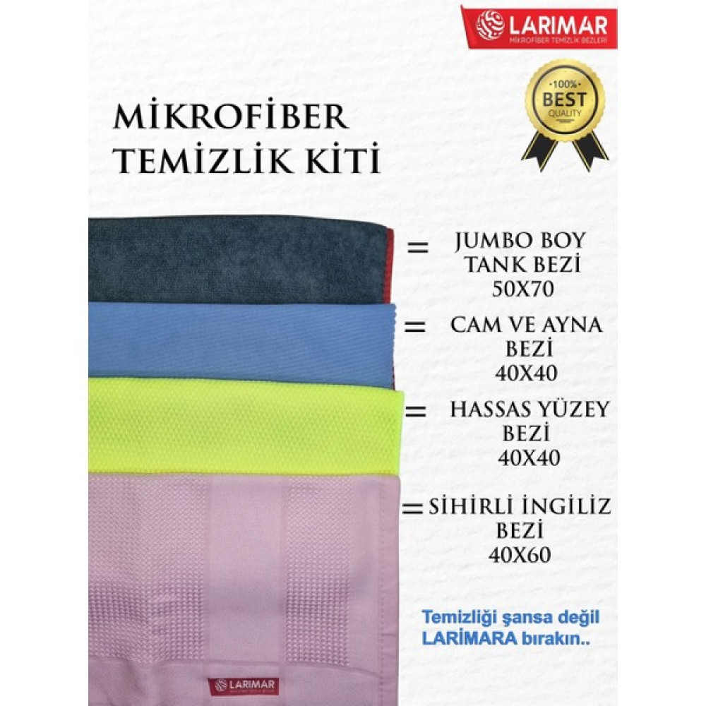 Larimar 4 Adet Karma Mikrofiber Temizlik Bezleri Sihirli Bez, Hassas, Cam Ayna ve Yer Bezi Hepsi Tek Paket Temizlik Malzemeleri Fiyatı