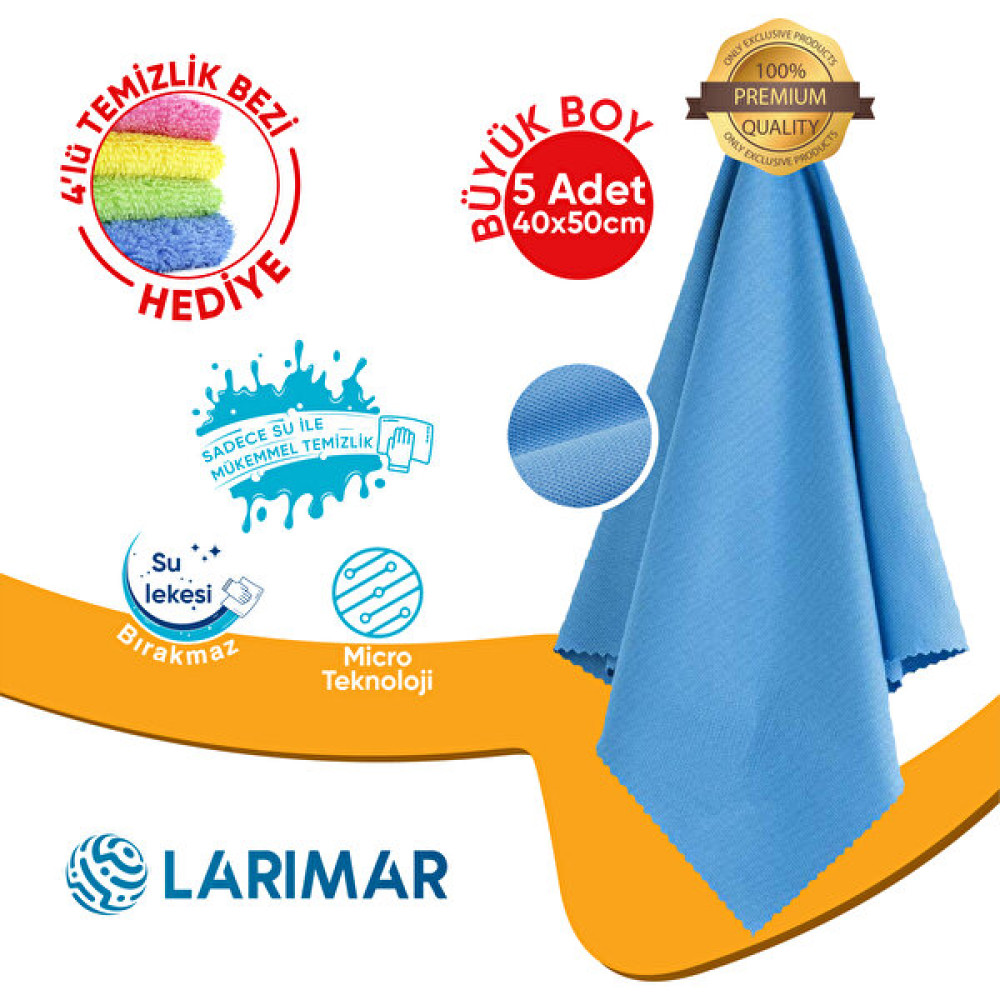 Larimar 5 Adet Mikrofiber Sihirli Cam ve Ayna Temizlik Bezi 40 x 50 cm + 4 Adet Genel Temizlik Bezi Temizlik Malzemeleri Fiyatı