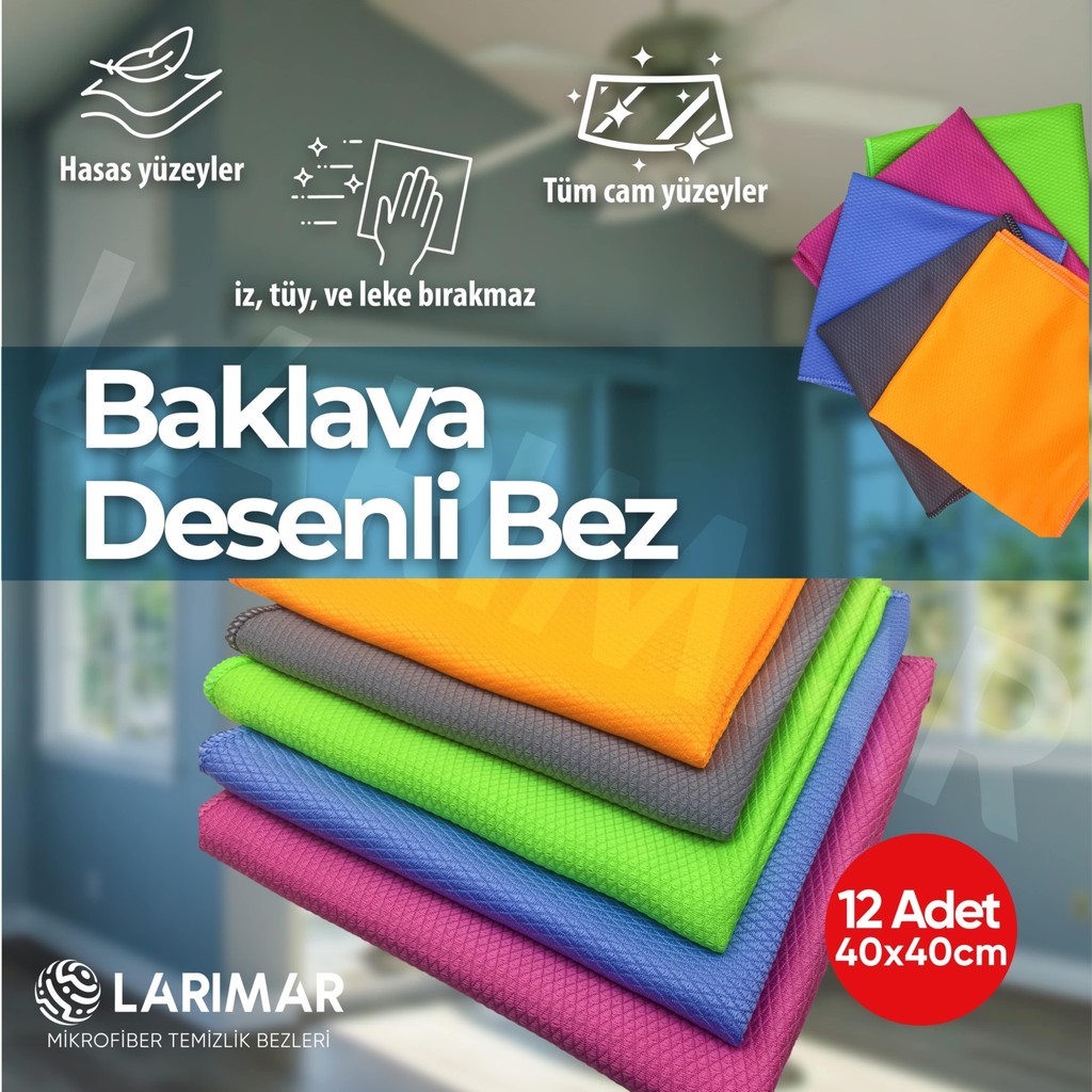 Larimar Mikrofiber Baklava Desenli Cam ve Temizlik Bezi 12'li Deterjan ve Temizlik Ürünleri Fiyatı