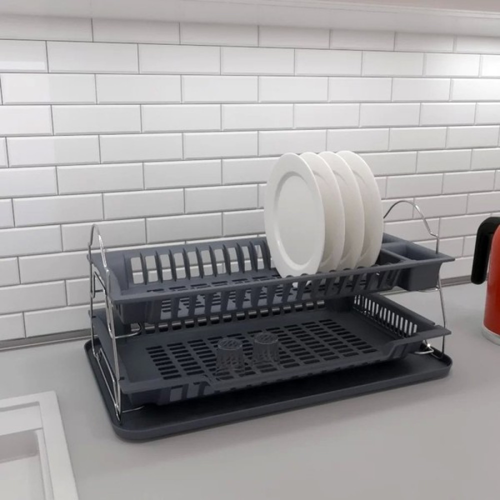 Larinhome 2 Katlı Bulaşıklık Bulaşık Sepeti Gri Pratik Mutfak Gereçleri Fiyatı