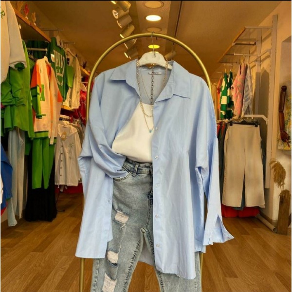 Larisa Collection 1 Kalite Poplin Kumaş Gömlek Bebe Mavı Kadın Gömlek Fiyatı