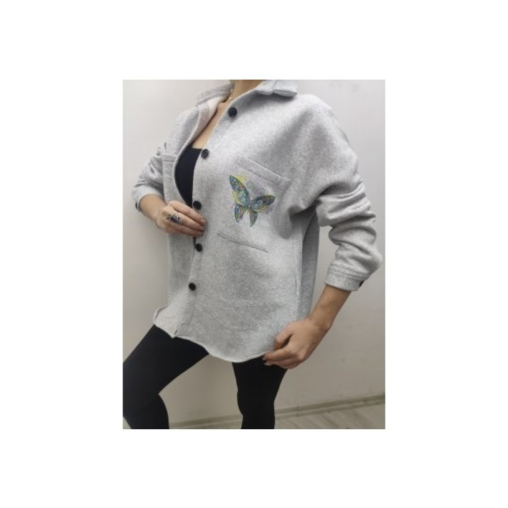 Larisa Collection Baskili Oversize 3 Iplik Şarbonlu Ceket Gömlek Gri, Pudra. Bayan Ceket Fiyatı