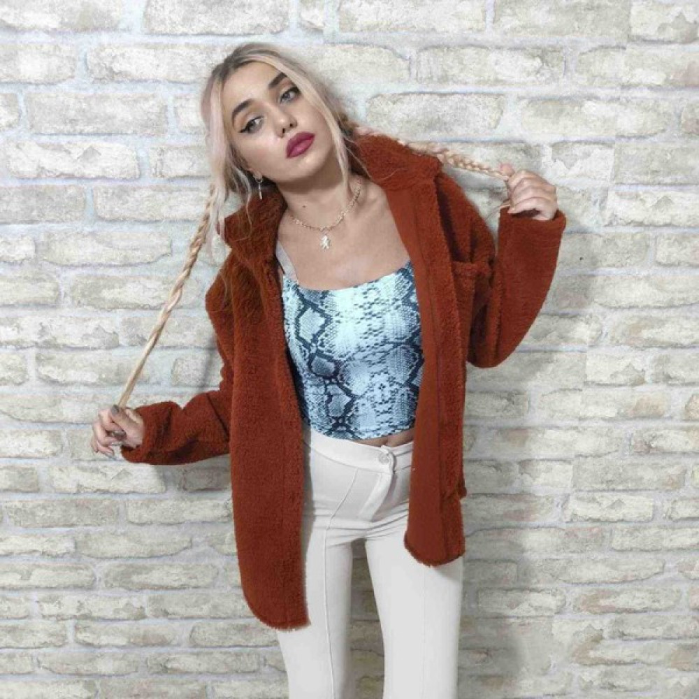 Larisa Collection Kadın Peluş Ceket Beyaz ve Taba. Bayan Ceket Fiyatı