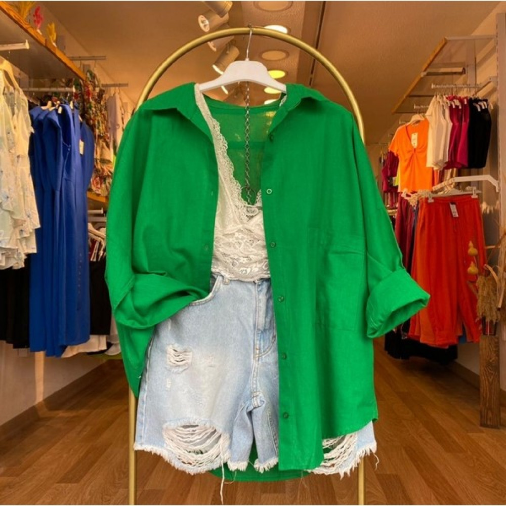 Larisa Collection Keten Oversize Tek Cep Gömlek Kadın Gömlek Fiyatı