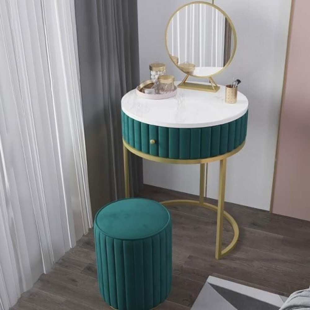 Larissa Design Makyaj Masası Puf - Yeşil Dresuar / Makyaj Masası Fiyatı