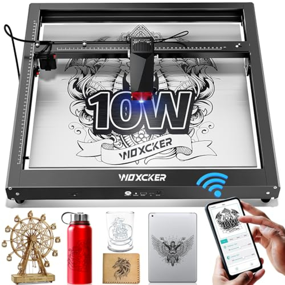 Laser Cutting and Engraving Machine, JL7 10W Laser Engraver, APP Supported, 0.01mm High Accuracy High Speed 400 * 400mm Size for Wood and Metal Leather Acrylic Glass Output Wattage: 10000mW