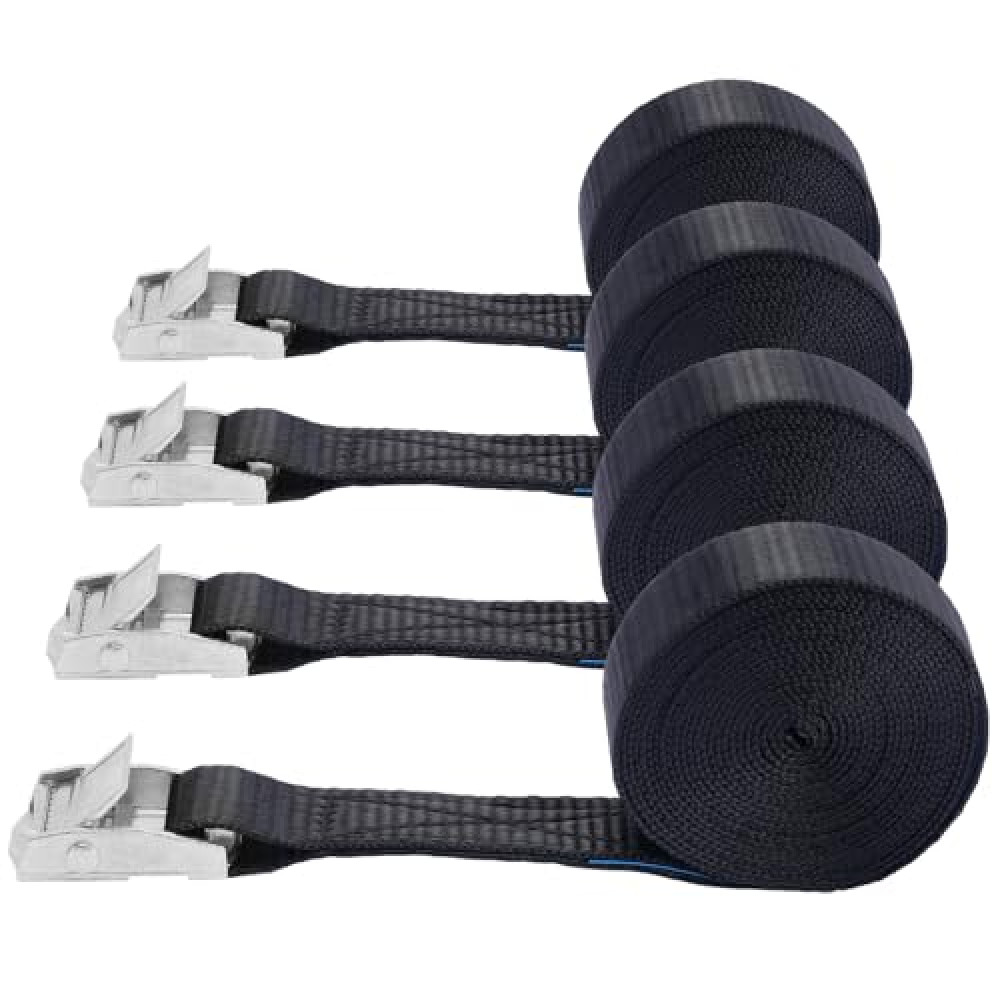 Lashing Straps,1" x 10Ft Adjustable Cam Buckle Tie Down Cinch Strap for Packing Black 4 Pack,Packing Straps Heavy-Duty for Cargo/Luggage/Kayak/Truck/SUV/Car Roof Rack