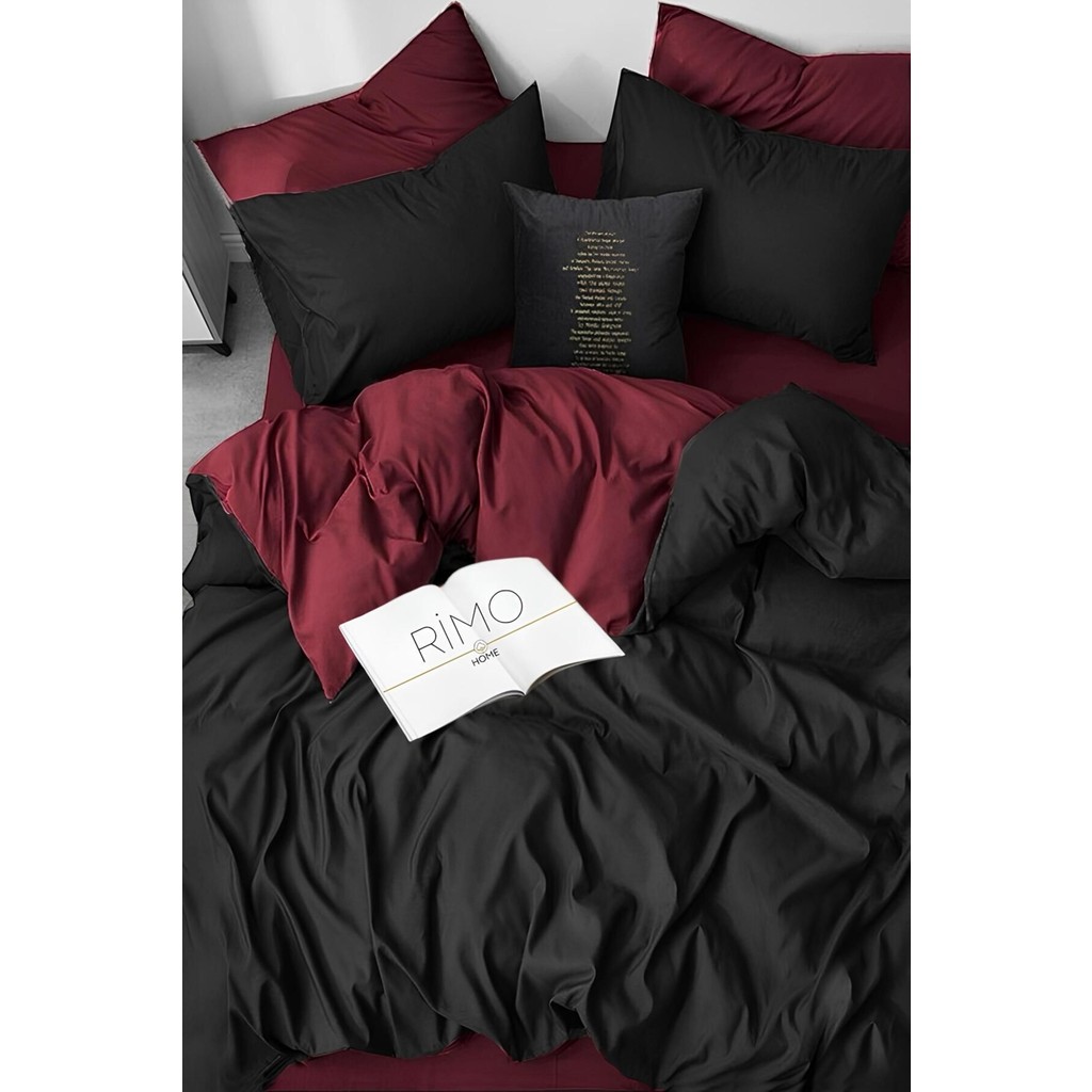 Lastikli Çarşaflı Çift Kişilik Nevresim Takımı Black Bordeaux - Standart Diğer Fiyatı