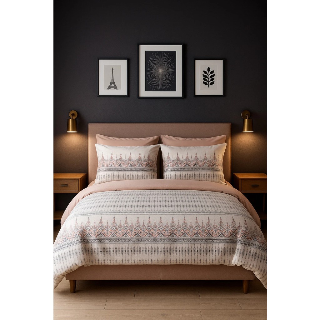 Lastikli Çarşaflı Çift Kişilik Nevresim Takımı Estilla Gül - Gülkurusu - Mavi - 200 x 220 cm Nevresim Takımı Fiyatı